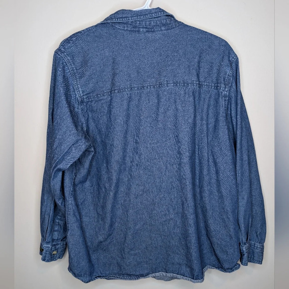 Holiday Editions Denim  Button Down Christmas Holly Embroidered Top 1X - Picture 2 of 9